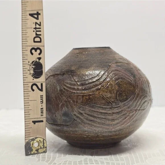 Vintage Studio Pottery Brown Textured Small Vase Rustic Cottage MCM Boho - Picture 10 of 10